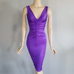 Mark Wong Nark Royal Purple Bodycon Knee Length Pencil Midi Dress XS